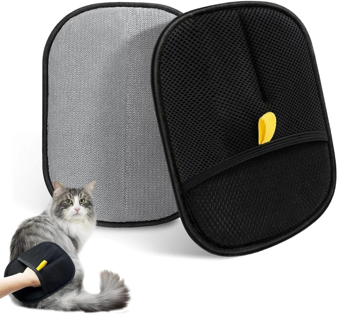 Pet Hair Removal Grooming Gloves (Black, Medium)