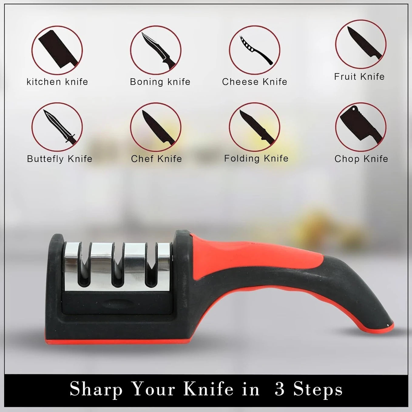 3 Stage Knife Sharpener for Kitchen, Steel (Ceramic)