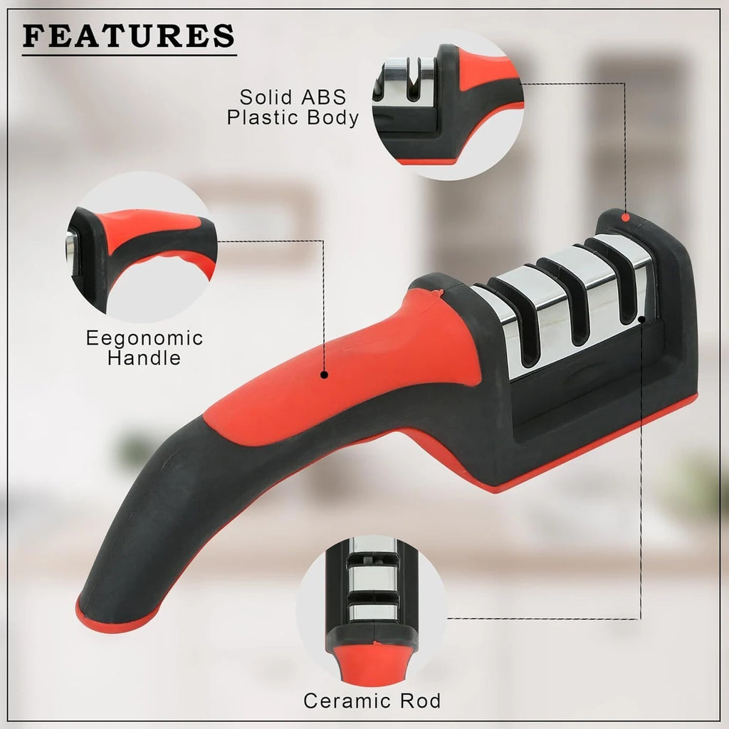 3 Stage Knife Sharpener for Kitchen, Steel (Ceramic)