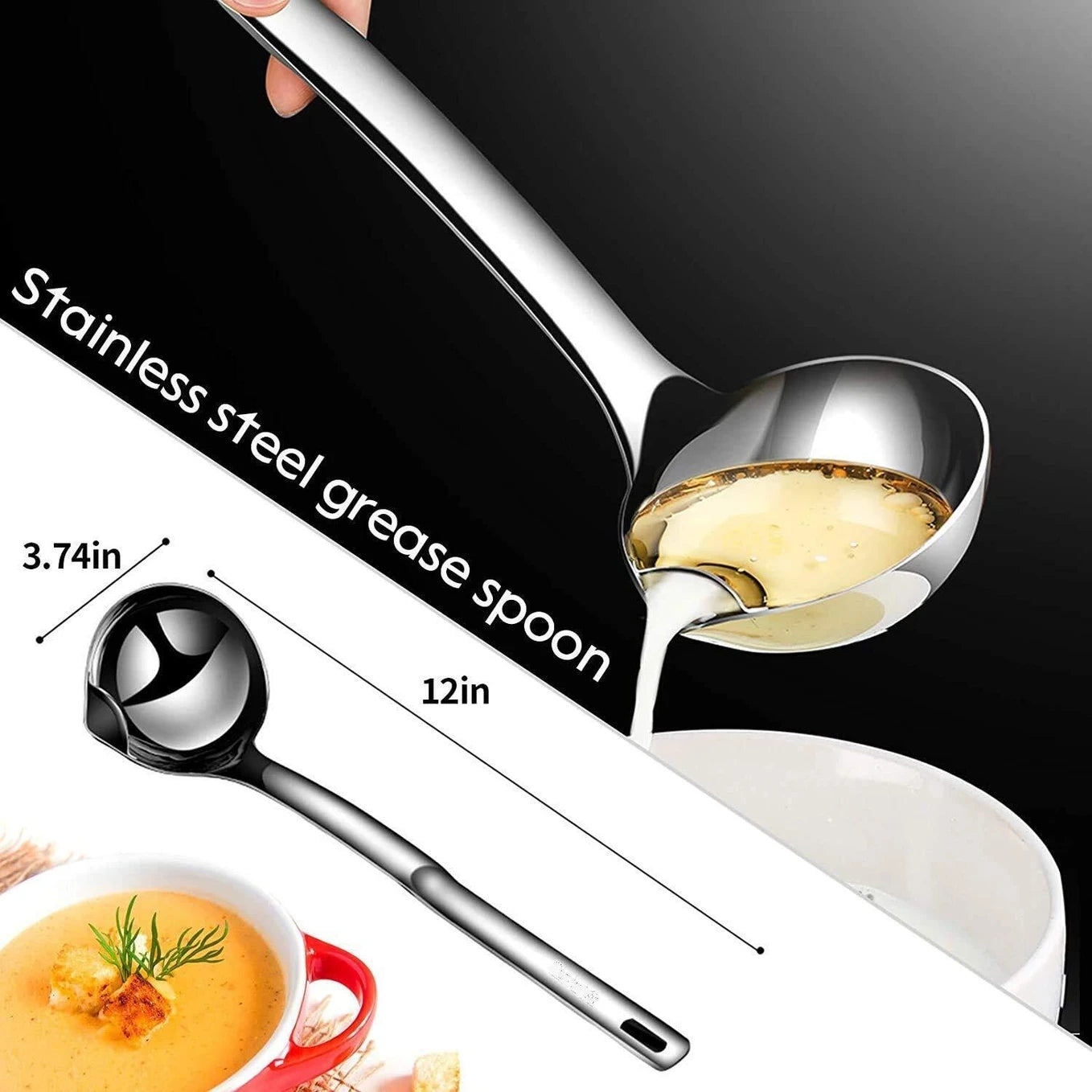 Stainless Steel Oil Separator Soup Ladle Spoon (Pack of 1)